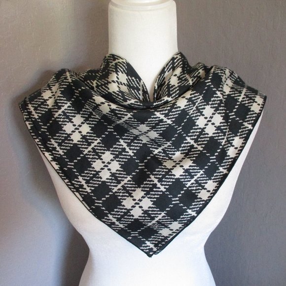 Black & white buffalo check silk scarf - Picture 1 of 5